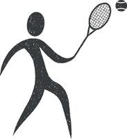 tennis speler vector icoon illustratie met postzegel effect