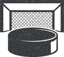 hockey puck en poorten vector icoon illustratie met postzegel effect