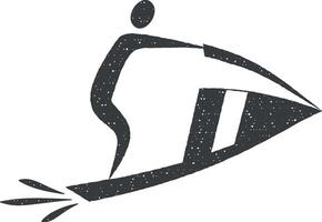 Mens Aan Jet ski vector icoon illustratie met postzegel effect