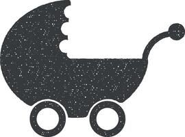 baby wandelwagen vector icoon illustratie met postzegel effect