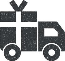 levering, Cadeau, Verzenden, vrachtauto vector icoon illustratie met postzegel effect