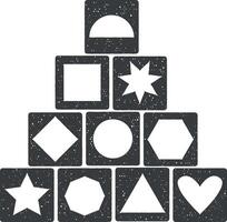 houten blok gebouw spel vector icoon illustratie met postzegel effect