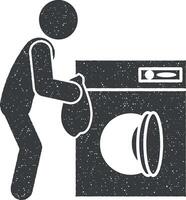 Mens het wassen machine vector icoon illustratie met postzegel effect