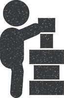 kind en toren van kubussen vector icoon illustratie met postzegel effect