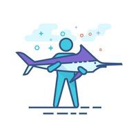 Mens Holding vis icoon vlak kleur stijl vector illustratie