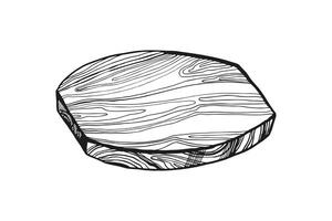 vector hand- getrokken illustratie van houten snijdend bord, schetsen van keuken gebruiksvoorwerpen, zwart en wit geïnkt illustratie geïsoleerd Aan wit achtergrond