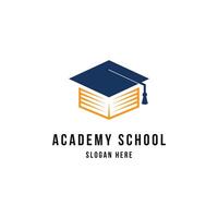 academie school- Universiteit logo ontwerp met boek en toga hoed vector