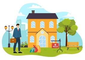 land- makelaar vector illustratie met overbrugging investeerders of kopers en verkopers middel voor kopen, huur en verkopen eigendom in vlak tekenfilm achtergrond