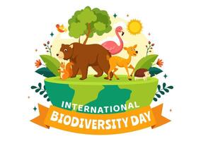 wereld biodiversiteit dag vector illustratie met biologisch diversiteit, aarde en de divers dier in natuur vlak tekenfilm achtergrond