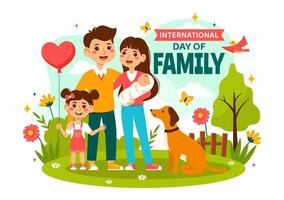 Internationale dag van familie vector illustratie met mama, vader en kinderen karakter naar geluk en liefde viering in vlak kinderen tekenfilm achtergrond