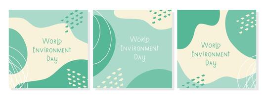 wereld milieu dag themed posters met abstract boho ontwerp. eco probleem. brochures, folder Sjablonen. eco biologisch lijn abstract vorm geven aan. vector