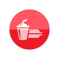 snel voedsel icoon in vlak kleur cirkel stijl. rommel voedsel zacht drinken cola hoog suiker vector