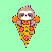 schattig luiaard slapen Aan pizza tekenfilm vector icoon illustratie. dier voedsel icoon concept geïsoleerd premie vector. vlak tekenfilm stijl