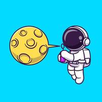 schattige astronaut waait maan zeepbel ballon cartoon vector pictogram illustratie. wetenschap technologie pictogram concept geïsoleerde premium vector. platte cartoonstijl