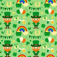 st patricks dag patroon met klaver, elf van Ierse folklore, Klaver, regenboog, maart 17e, hoed vector