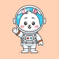 schattig konijn astronaut staand en golvend hand- tekenfilm vector icoon illustratie dier wetenschap icoon concept geïsoleerd