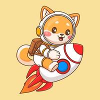 schattig shiba inu hond astronaut rijden raket in ruimte tekenfilm vector icoon illustratie dier wetenschap geïsoleerd