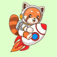 schattig rood panda astronaut rijden raket in ruimte tekenfilm vector icoon illustratie dier wetenschap geïsoleerd
