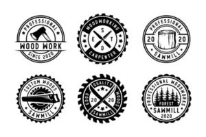 set vintage timmerwerk en mechanische labels, emblemen en logo vector