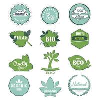 bio en eco etiket naar biologisch Product, eco vriendelijk stickers voor voedsel insigne, voeding voor veganistisch, kwaliteit sticker van vegetarisch Product, duurzame groente, wreedheid vrij, vector illustratie