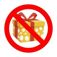 verbod geschenk symbool. Nee Cadeau naar verjaardag, doos verboden, geschenk doos pakket verboden, niet verrassing en verjaardag, verboden pakket naar vakantie feest. vector illustratie