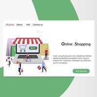 online boodschappen doen bladzijde, web kleinhandel en op te slaan. koper kleinhandel, online inkoop, reclame marketing, boodschappen doen mensen. vector illustratie