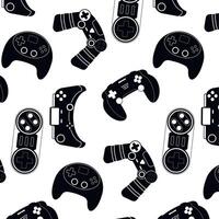 video spel apparaatje en joypad zwart wit patroon. vector elektronisch computer herhaling en achtergrond, naadloos hardware illustratie