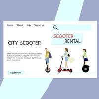 stad scooter verhuur landen bladzijde. vector elektrisch verhuur vervoer voor park en voetganger Oppervlakte naar reizen mobiel en snel illustratie