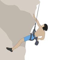klimmer Mens beklimmen Aan rots met touw. vector berg klif, persoon reizen en avontuur extreem illustratie