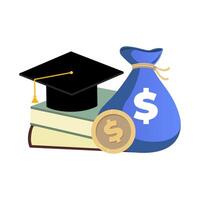 beurs concept, geld en boeken voor college onderwijs. beurs investering in college of school, kosten van studie, diploma uitreiking kans. vector beurs prijs illustratie