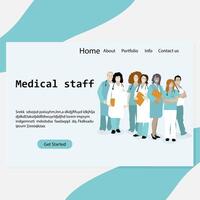 landen bladzijde medisch personeel, kliniek of ziekenhuis Startpagina. dokter en verpleegster, medisch arbeider en tandarts, website gezondheidszorg. vector illustratie