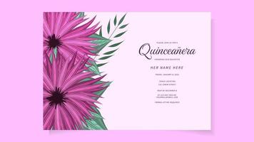 quinceanera bloemen uitnodigingssjabloon voor verjaardagsfeestje van 15 jaar oud vector