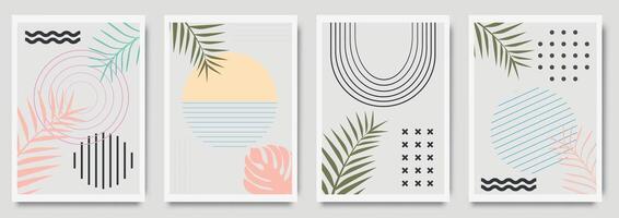 zomer tropisch muur kunsten vector. palm bladeren, monstera blad, botanisch achtergrond ontwerp voor muur ingelijst afdrukken. zee schilderij voor muur decoratie, interieur, achtergrond, omslag, banier vector