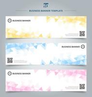 set van abstracte banner sjabloon geel, blauw, roze pastel kleur driehoeken geometrische patroon op witte achtergrond. vector