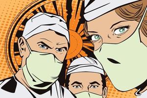 mensen in retro-stijl pop-art en vintage reclame. de artsen in de operatiekamer. vector