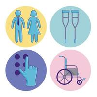 vier pictogrammen voor toegankelijkheid voor gehandicapten vector