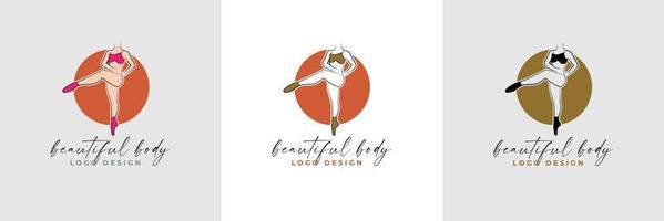silhouet en lijntekeningen van mooie vrouwenlichaam en vrouwelijke fitness logo sjablooncollectie vector