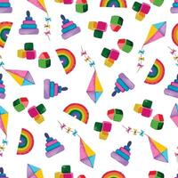 waterverf kinderkamer patroon voor kinderen, kleurrijk elementen - regenboog, bal , kubussen en vliegend vlieger vector