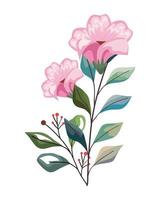 roze bloemen met bladeren vector