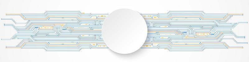 abstracte technische achtergrond, witte cirkelbanner op printplaatpatroon vector