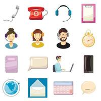 callcenter iconen set, cartoon stijl vector