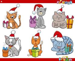 cartoon katten met cadeautjes op kersttijd set vector