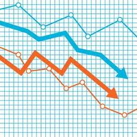 aflopend kanaal naar groot kort positie, uitwisseling tabel beer markt. vector illustratie. economie grafisch concept, verkopen statistieken, digitaal bank winst, gegevens tarief, handel diagram