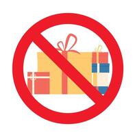 Nee geschenk en Cadeau naar vakantie Kerstmis of verjaardag, verbod en verbod. vector illustratie. geschenk verbieden, verbod teken, viering verboden symbool, Kerstmis rood Nee regel, verrassing lint