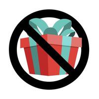 Nee Cadeau icoon vlak teken, banier naar verjaardag evenement. vector verbieden vieren, waarschuwing Kerstmis geschenk doos, verbod perceel, informatie verboden, illustratie