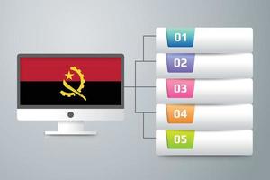 vlag van angola met infographic ontwerp opnemen met computermonitor vector