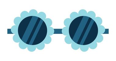 bloem vormig zonnebril, vector icoon. schattig blauw madeliefje bril, lenzen met reflecties. modieus medeplichtig van jaren 60, jaren 70, groef stijl. kleurrijk bril voor kinderen, hippies. vlak clip art geïsoleerd Aan wit