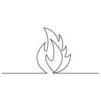 brand doorlopend een lijn kunst tekening vlam vorm geven aan, gas- icoon, vreugdevuur schets vector illustratie