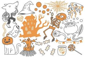 set halloween doodles-elementen vector