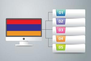 vlag van armenië met infographic ontwerp opnemen met computermonitor vector